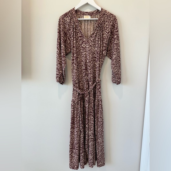 Nation LTD Simona Dress Masquerade Leopard Long Sleeve Maxi Cotton Casual Brown - Picture 3 of 12